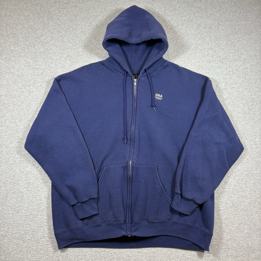 Vintage USA Olympics Hoodie Mens 2XL Blue Full Zip JCPenney Embroidered 90s